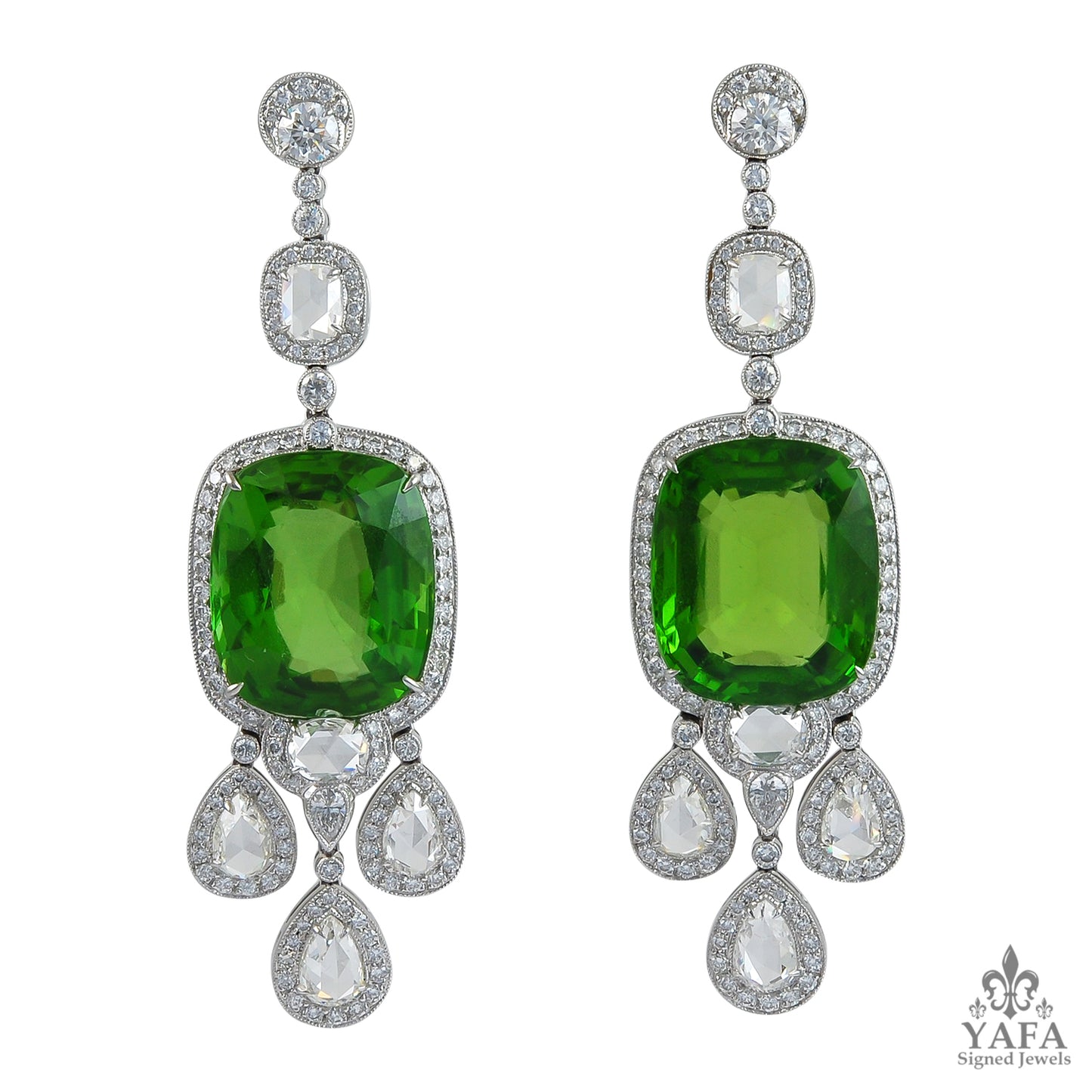 Platinum Diamond, Peridot Necklace & Earrings