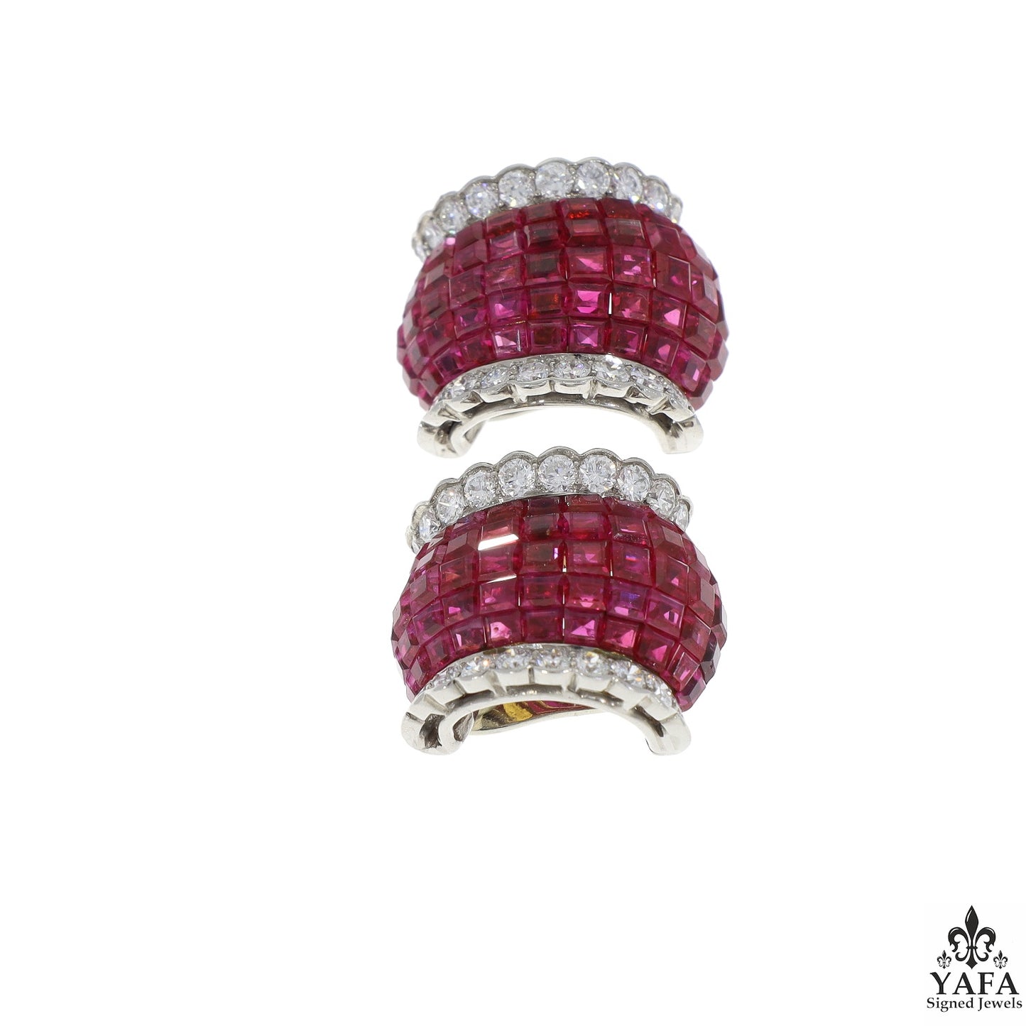 Van Cleef & Arpels Vintage Invisibly Set Ruby and Diamond Boule Earclips