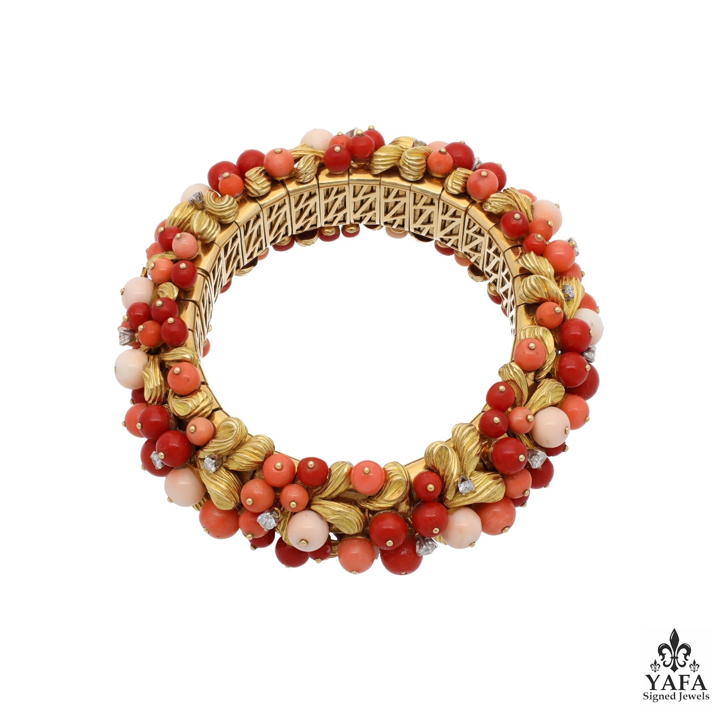 Bulgari Rome Vintage Multi Color Coral Diamond Gold Bangle