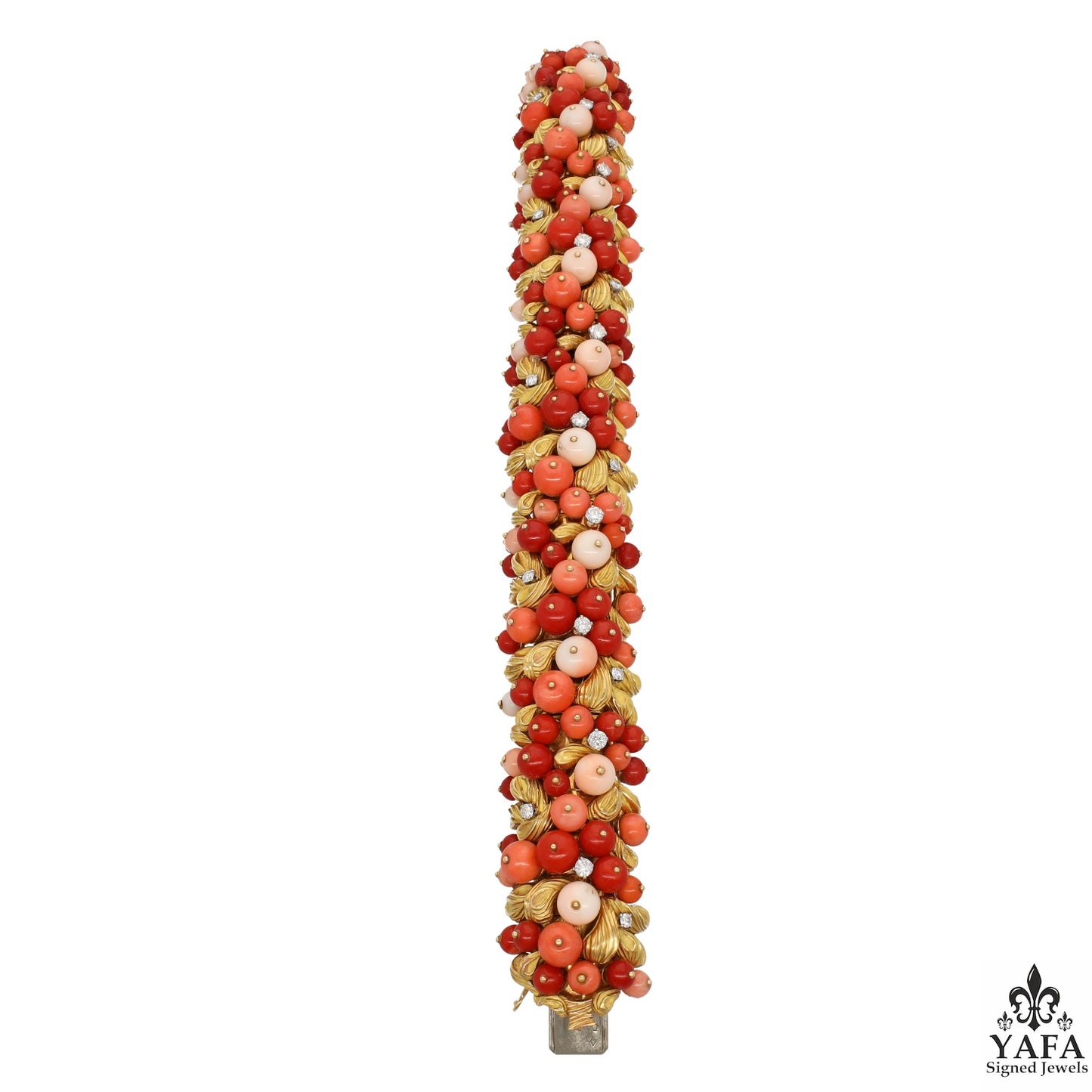 Bulgari Rome Vintage Multi Color Coral Diamond Gold Bangle