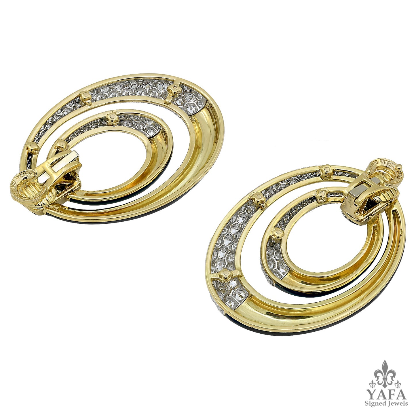 DAVID WEBB Black Enamel Diamond Aline Earrings