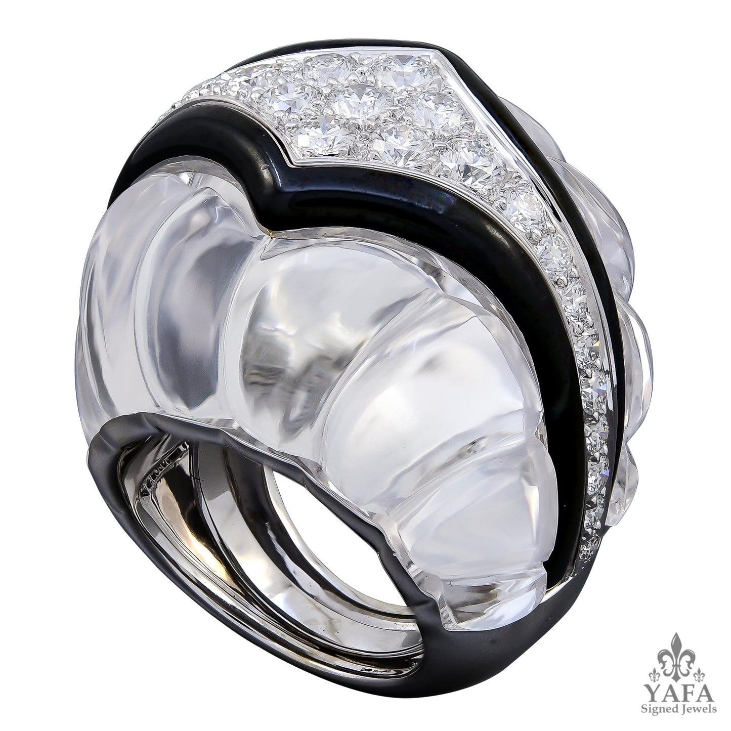 DAVID WEBB Carved Rock Crystal, Diamond Dome Ring