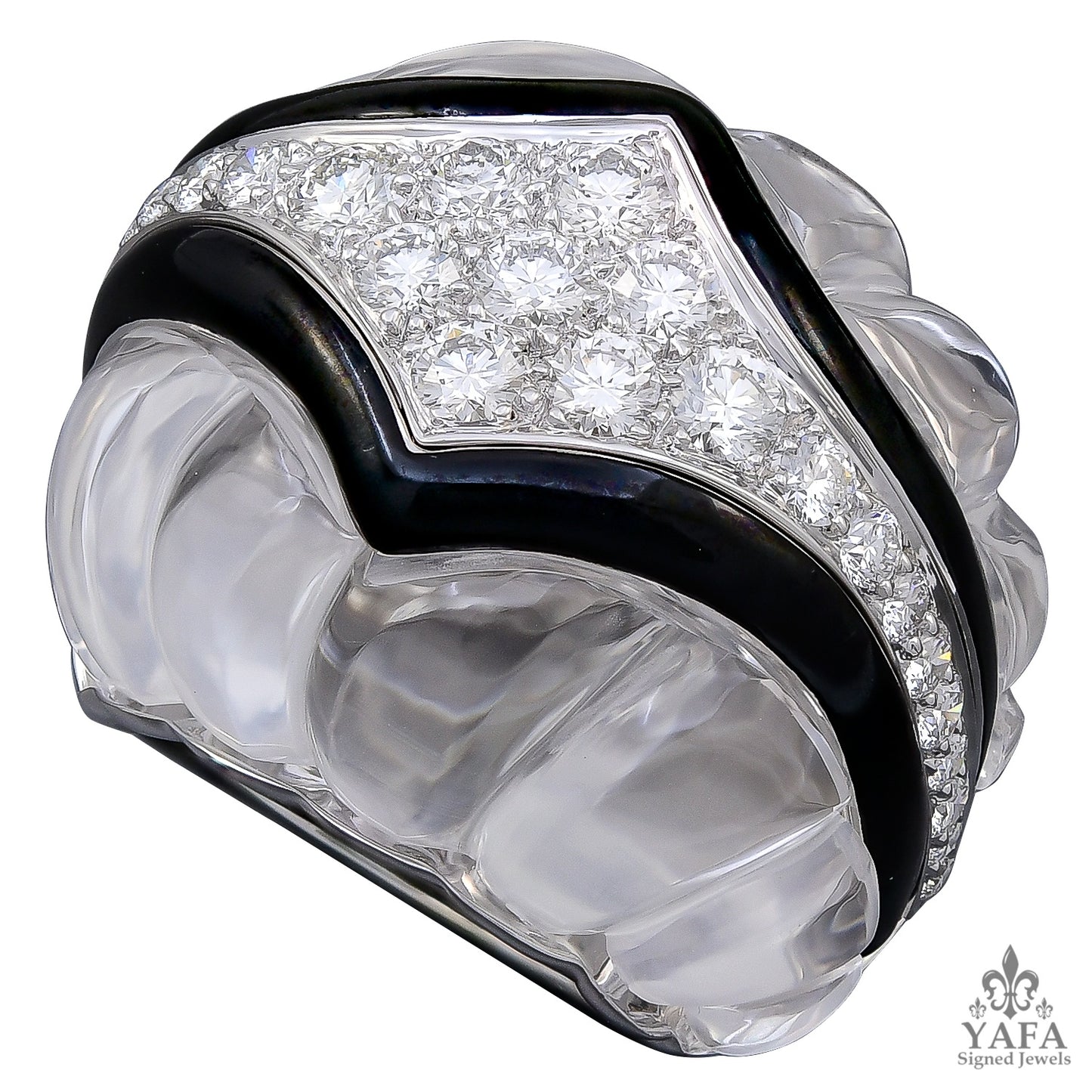 DAVID WEBB Carved Rock Crystal, Diamond Dome Ring