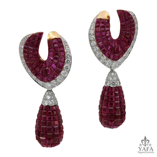VAN CLEEF & ARPELS Mystery-Set Detachable Ruby, Diamond Earrings