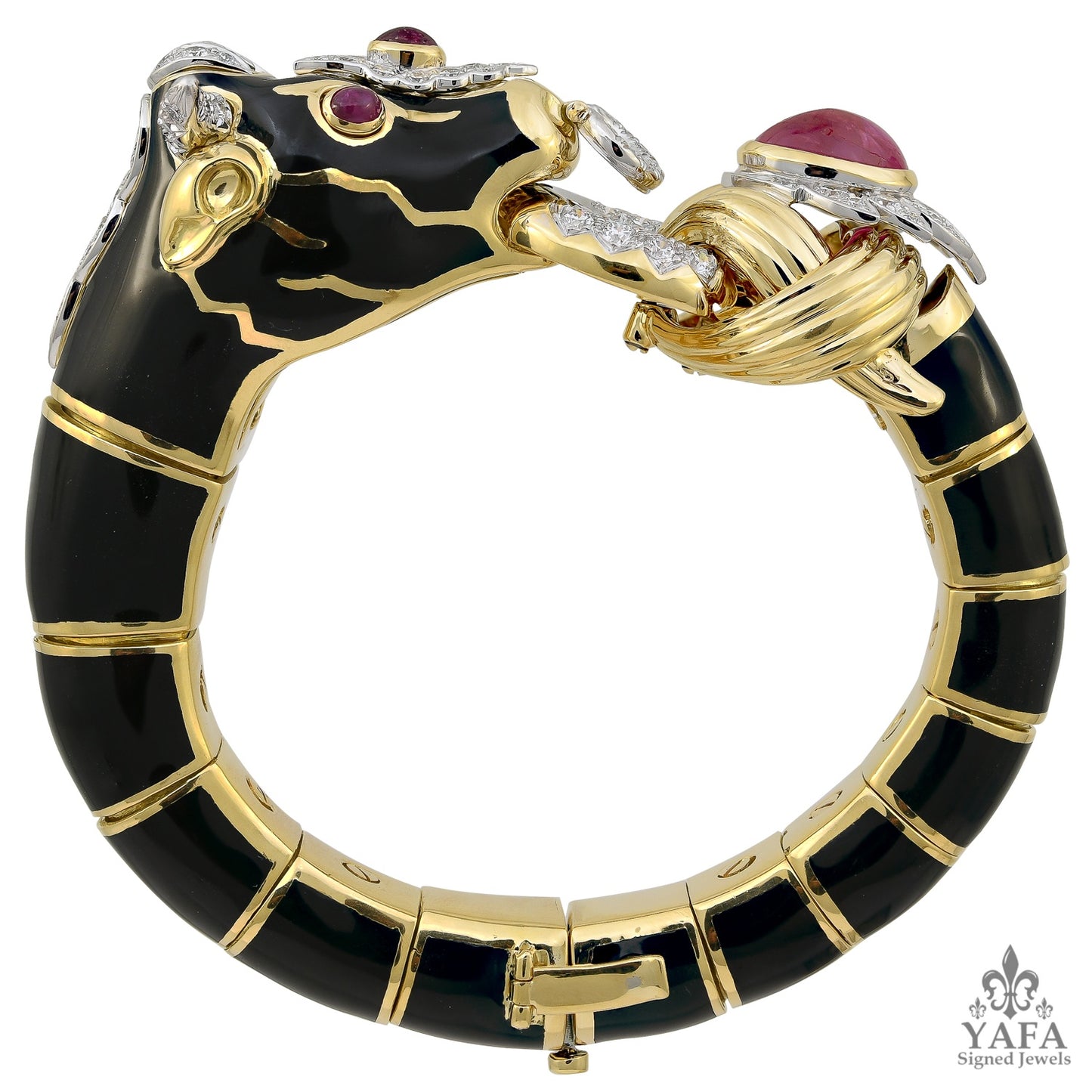 DAVID WEBB Cabochon Ruby, Diamond Bull Bracelet