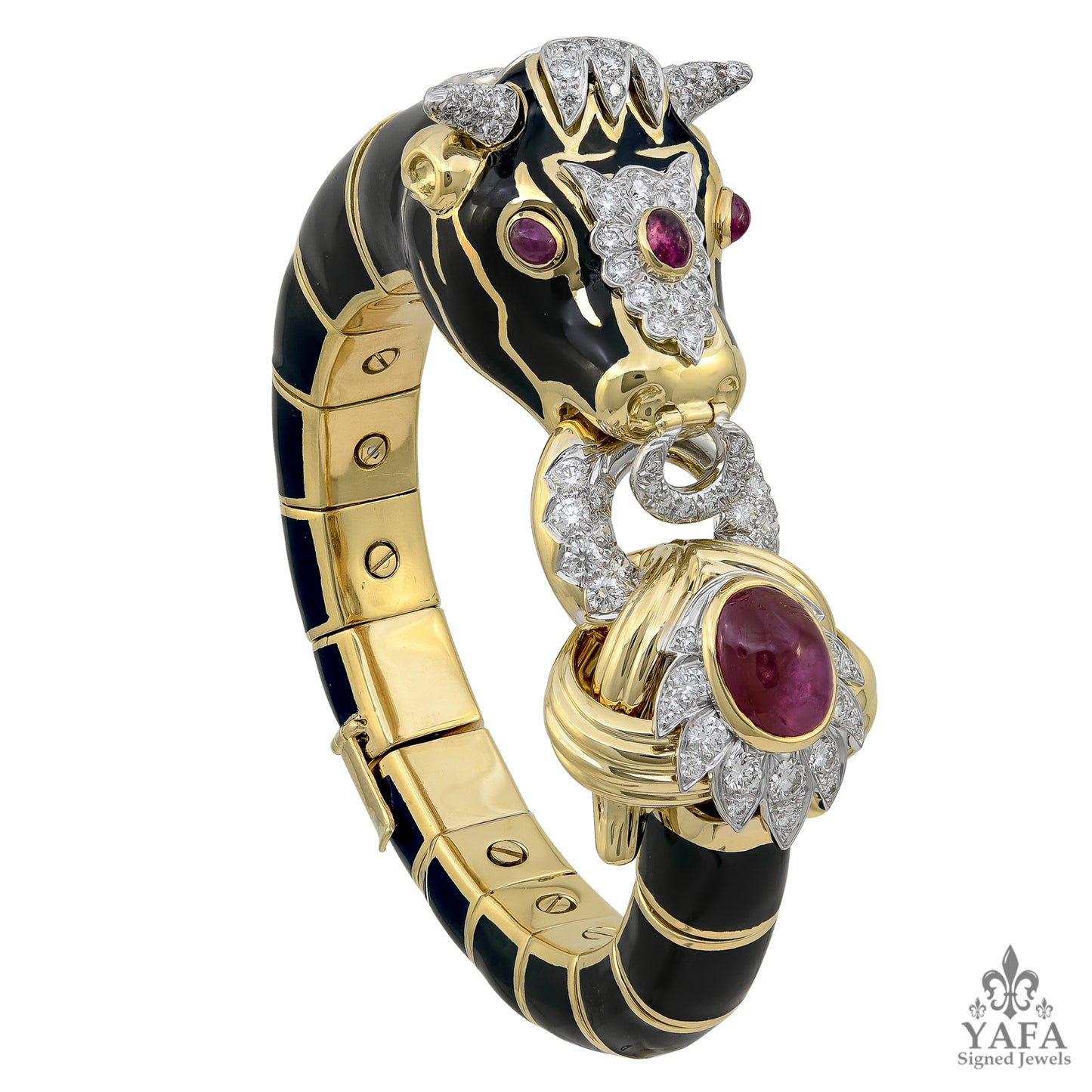DAVID WEBB Cabochon Ruby, Diamond Bull Bracelet
