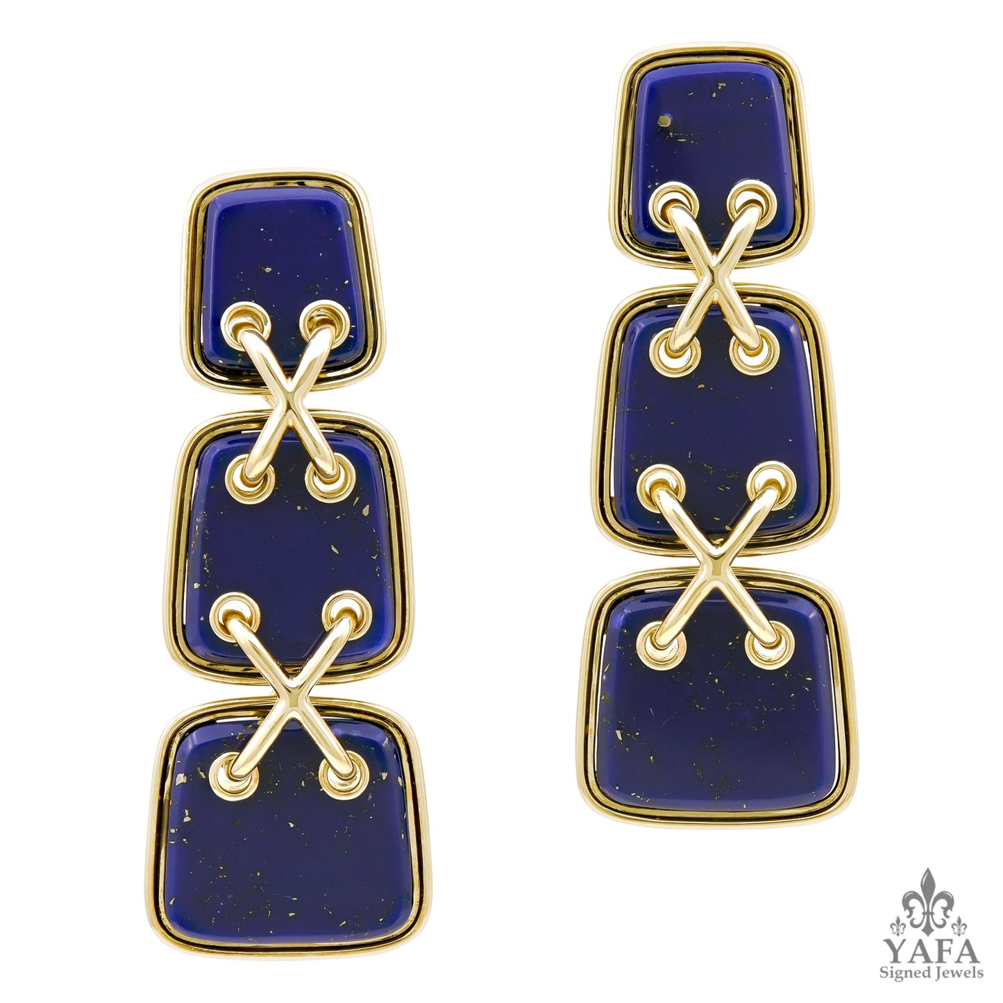 DAVID WEBB Lapis Lazuli Cross Stitch Earrings