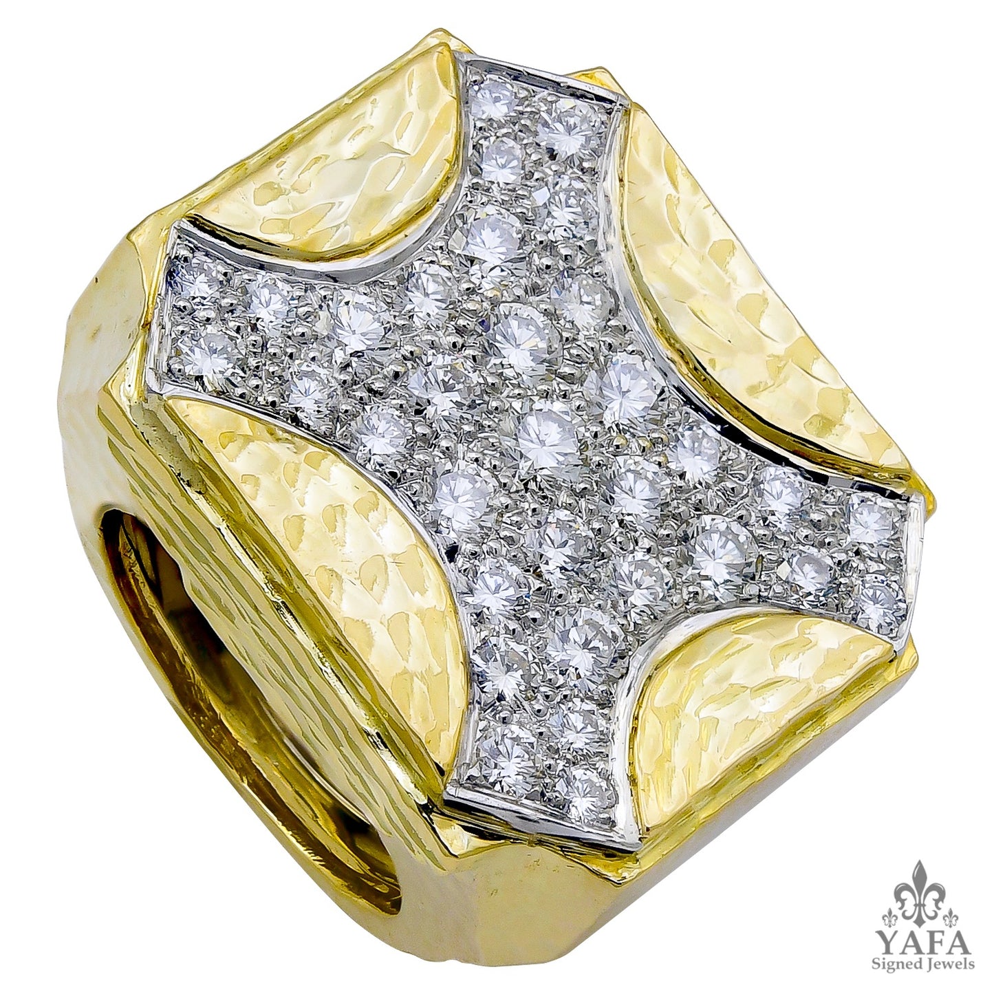 DAVID WEBB Diamond Hammered Gold Ring