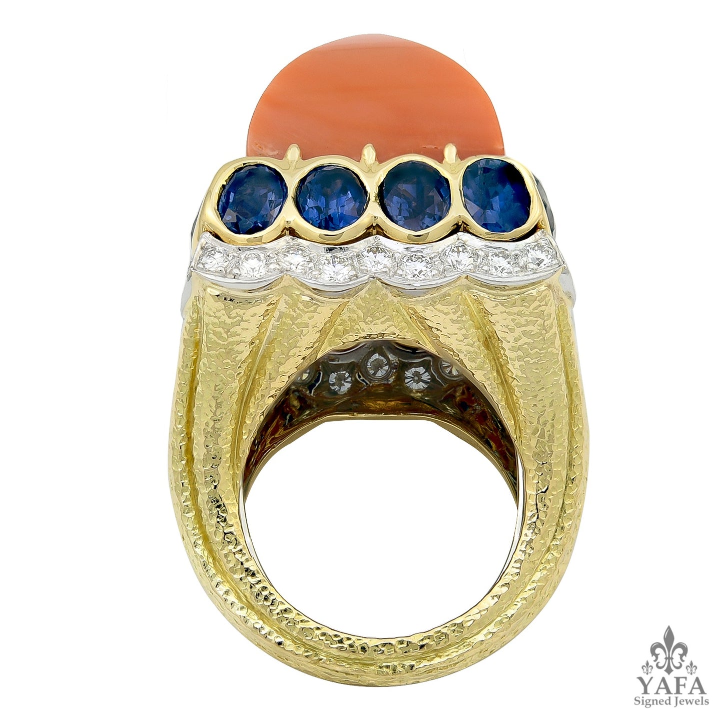 DAVID WEBB Sugar Loaf Coral, Sapphire, Diamond Ring