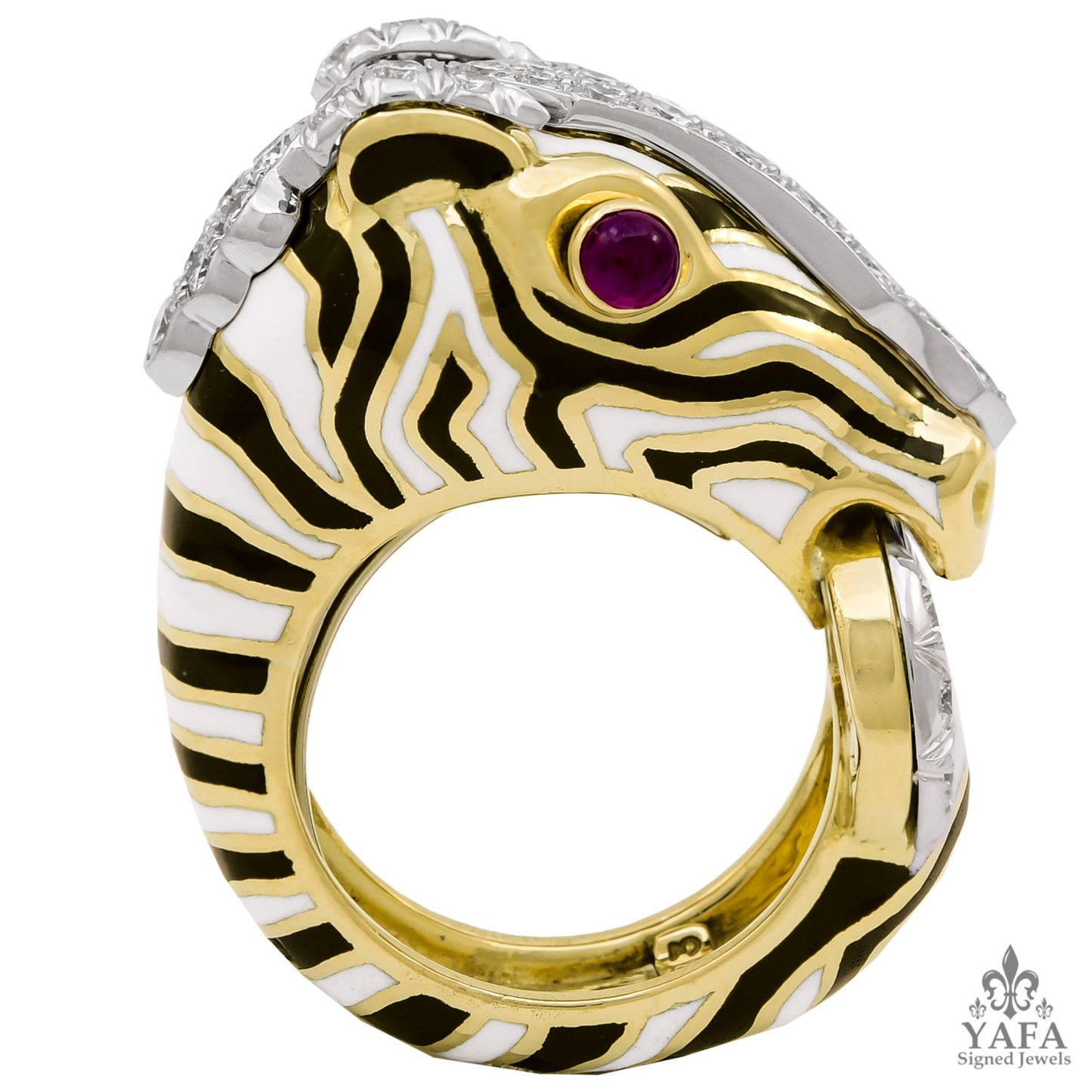 DAVID WEBB Cabochon Ruby, Diamond Zebra Ring