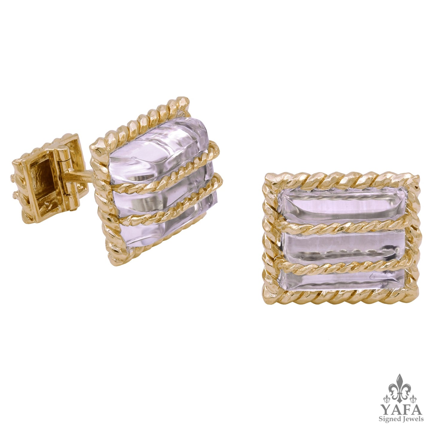 DAVID WEBB Rock Crystal Rope Work Cufflinks