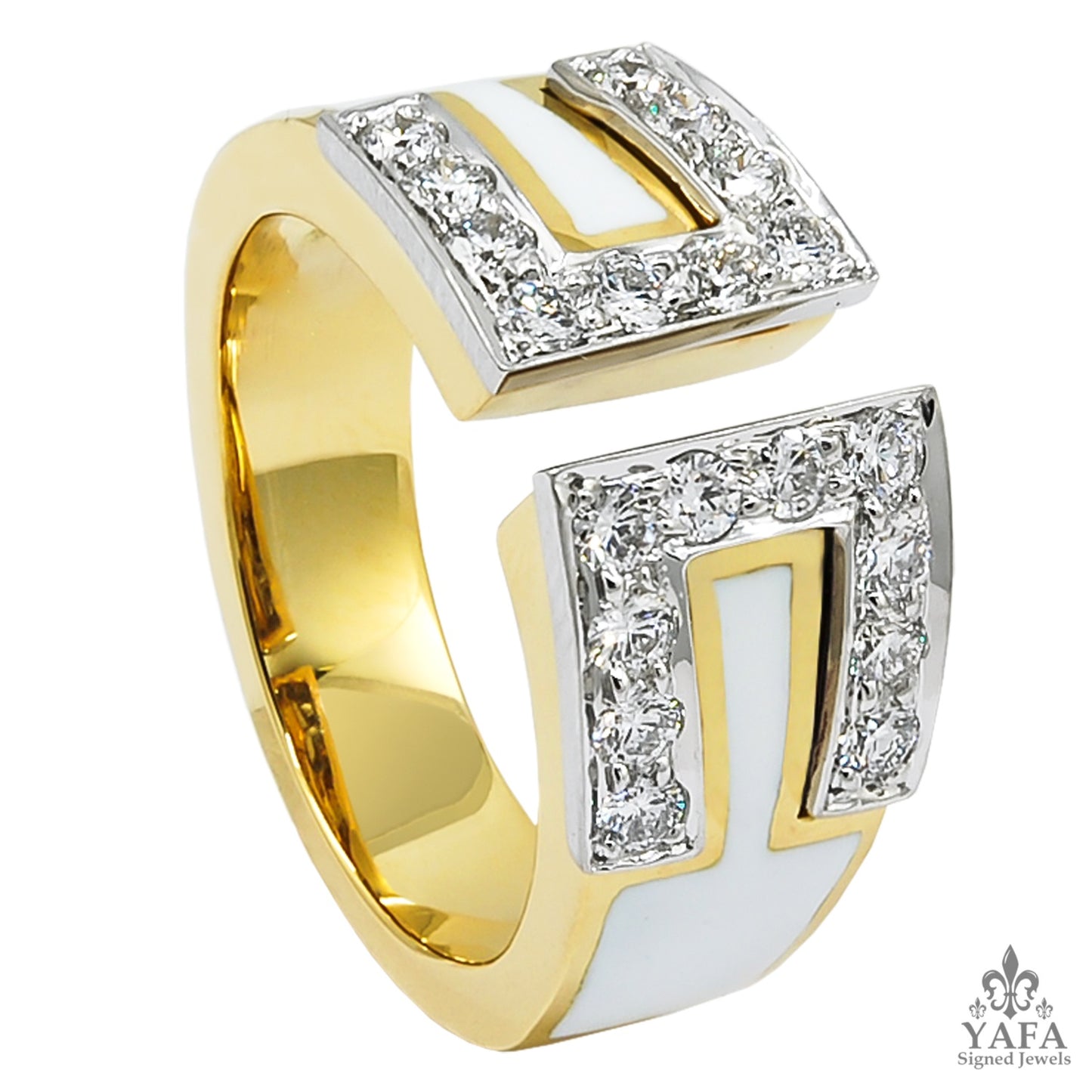 DAVID WEBB Diamond, White Enamel Gap Ring