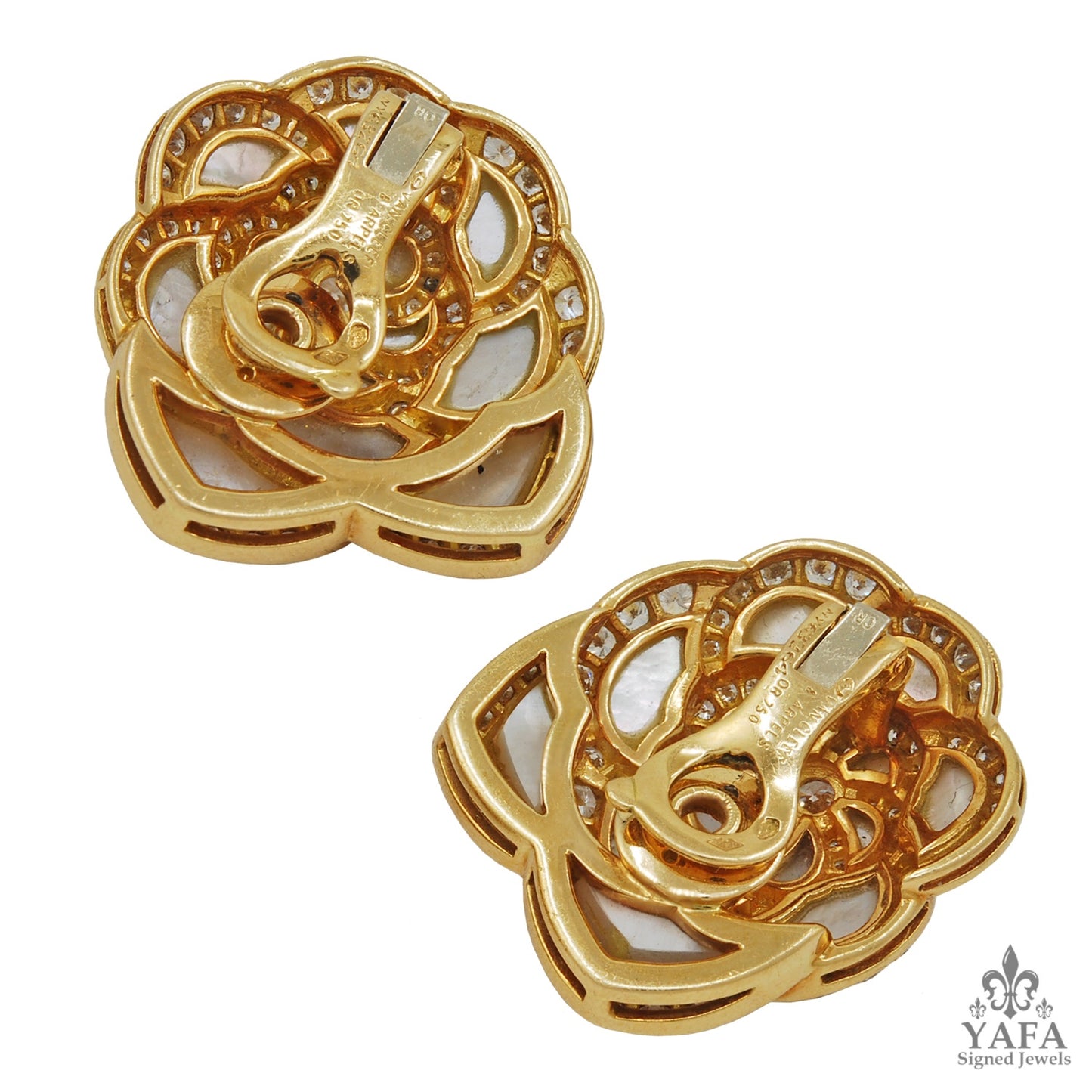 VAN CLEEF & ARPELS Diamond, Mother of Pearl Flower Earrings