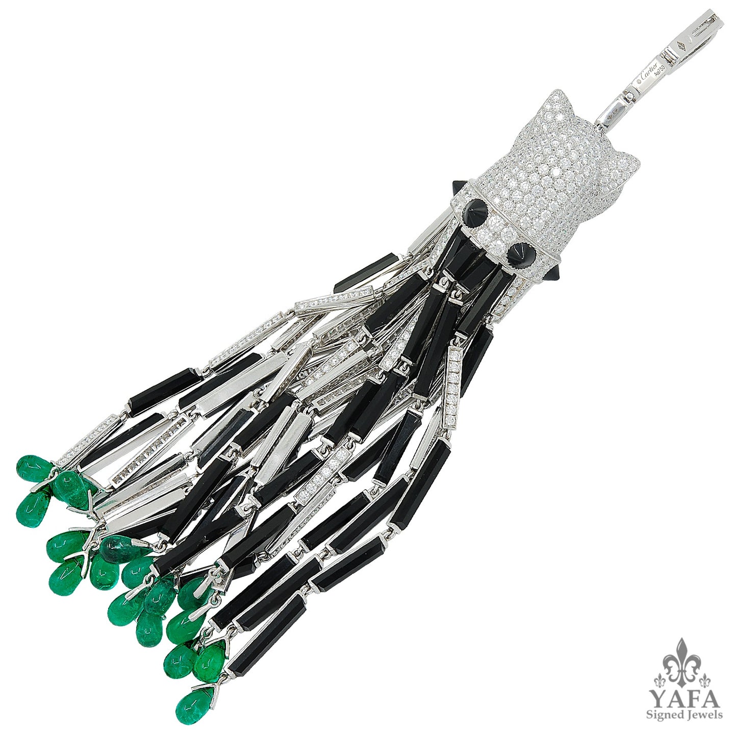 CARTIER Diamond, Onyx, Emerald Panther Tassel Necklace