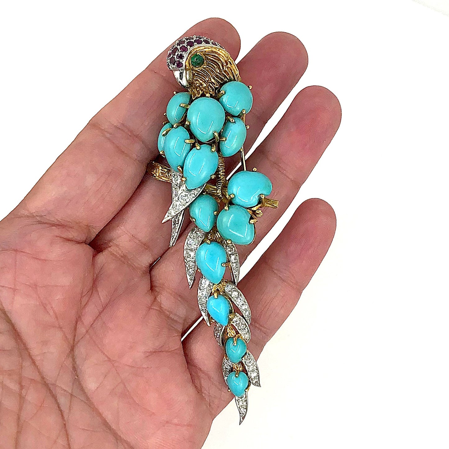 CARTIER Turquoise, Diamond, Emerald Bird Brooch