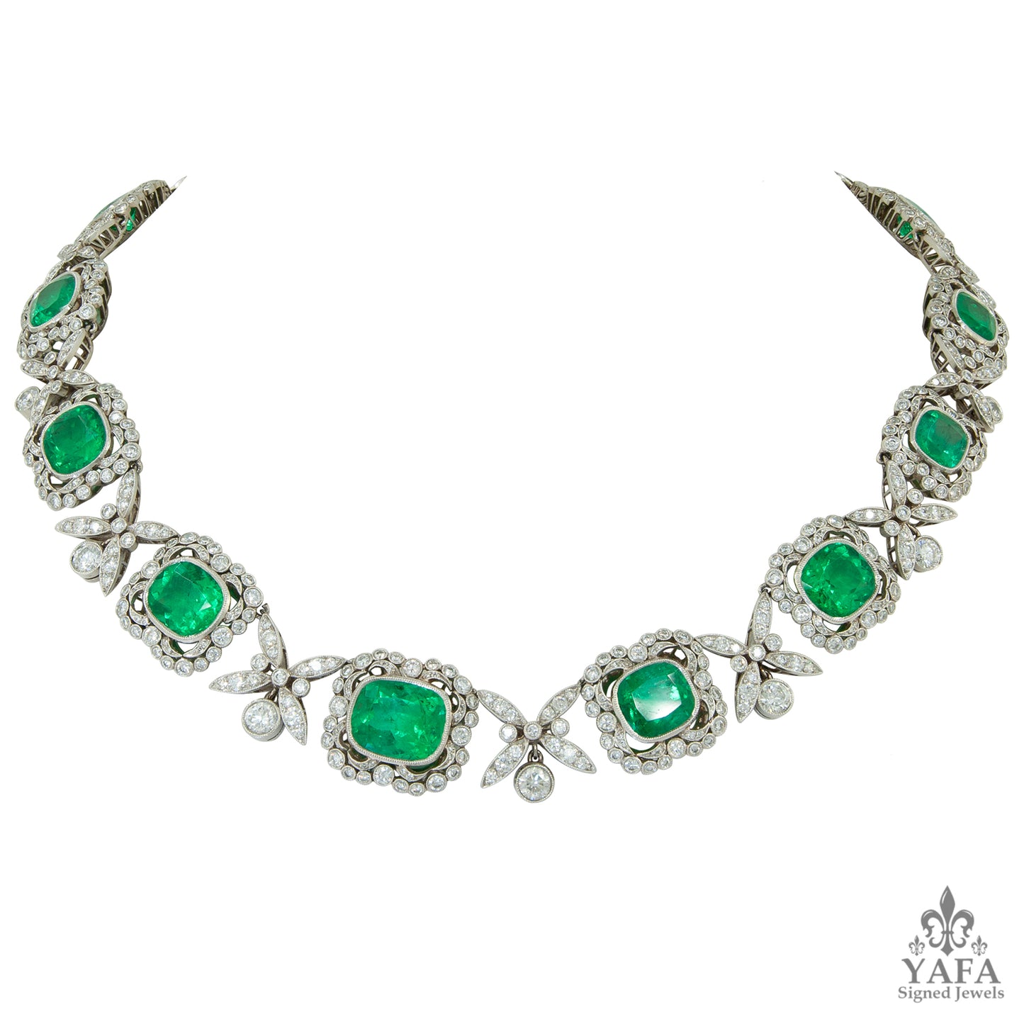 Platinum Colombian Emerald, Diamond Necklace
