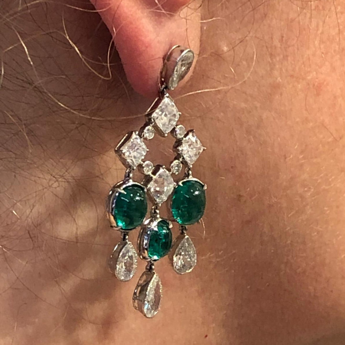 Platinum Diamond, Colombian Emerald Earrings