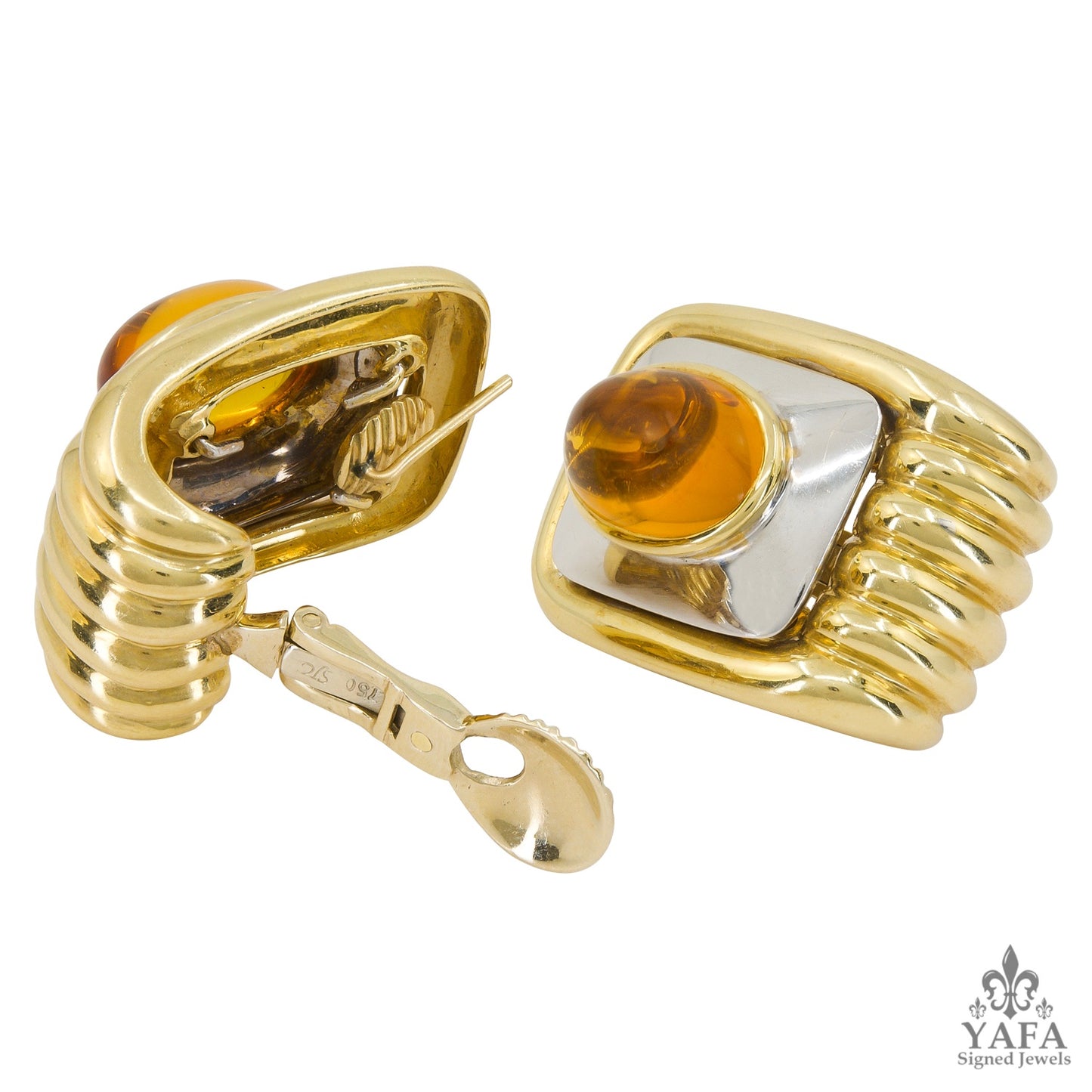 Cabochon Citrine Gold Earrings
