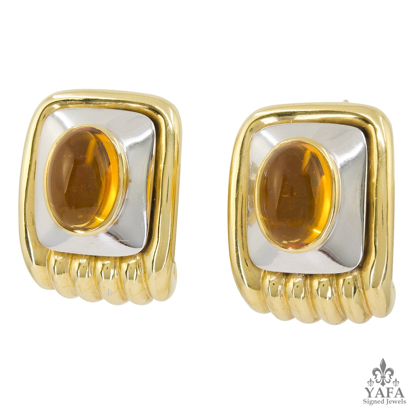 Cabochon Citrine Gold Earrings