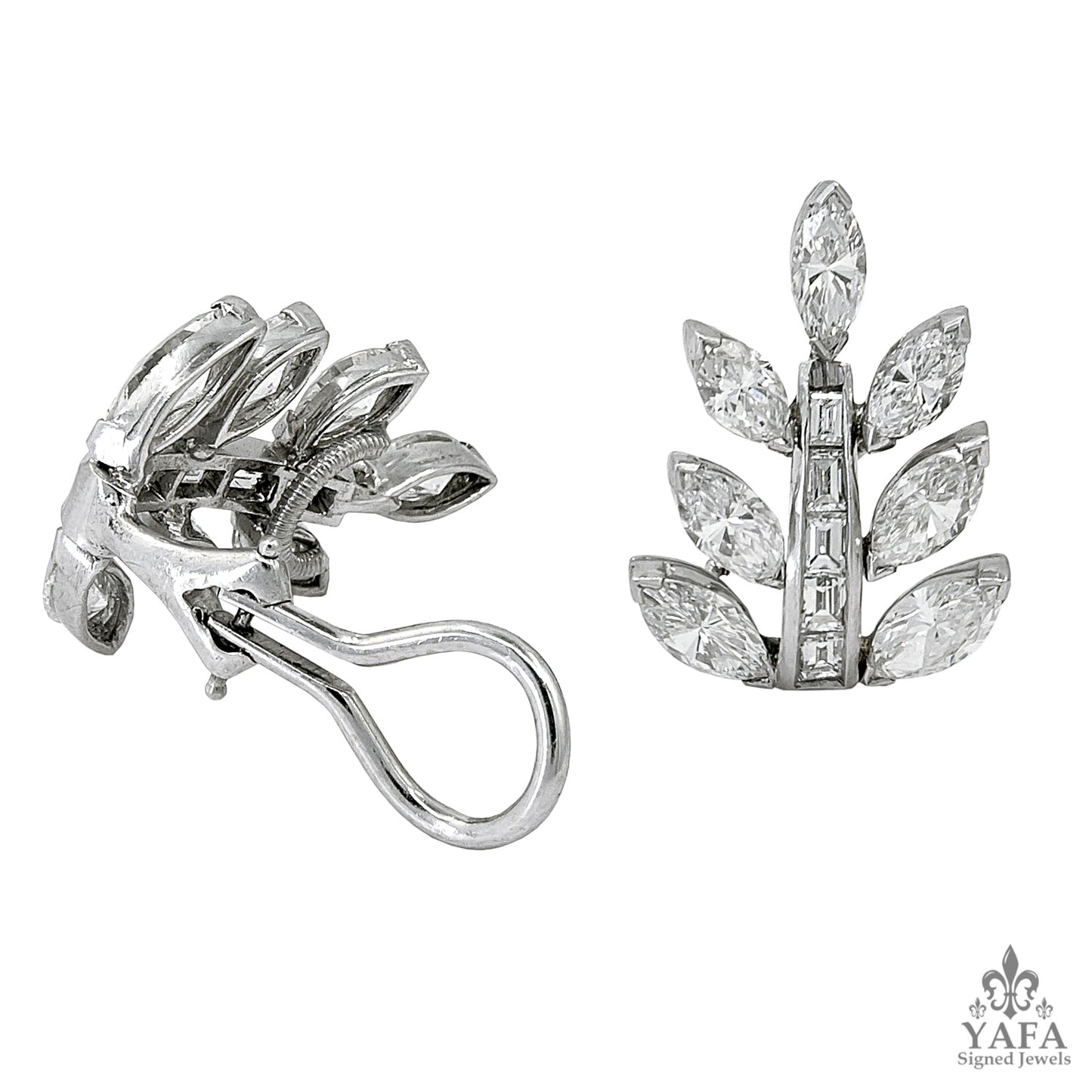 Platinum Diamond Leaf Motif Earrings