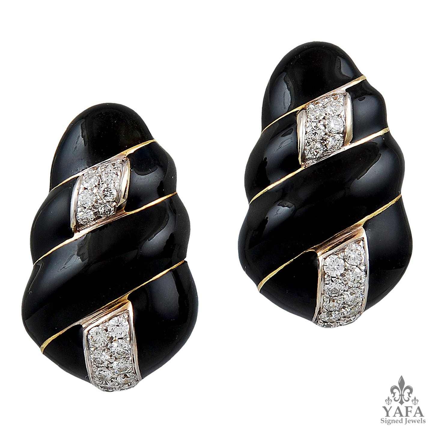 DAVID WEBB Diamond Black Enamel Earrings