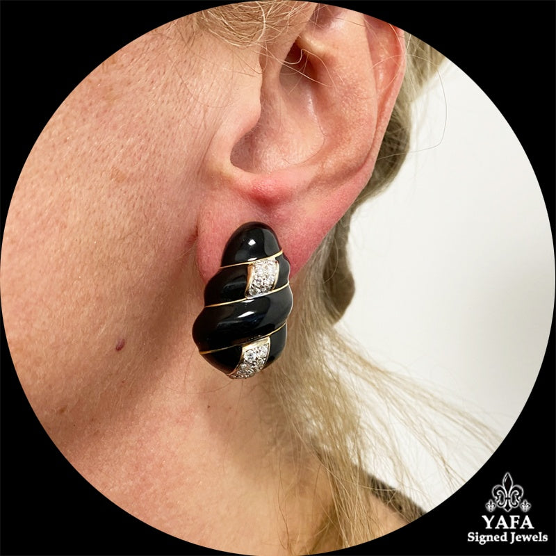 DAVID WEBB Diamond Black Enamel Earrings