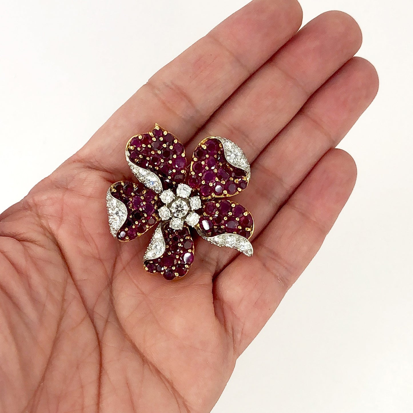 Two-Tone Diamond, Ruby Brooch
