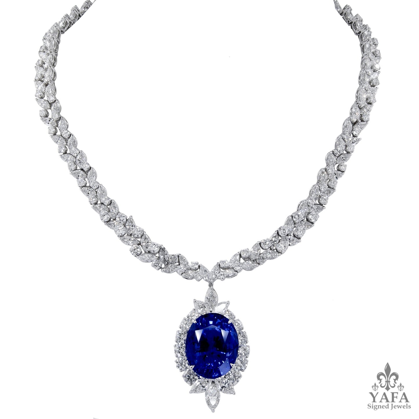 Ceylon Sapphire, Diamond Earrings and Necklace