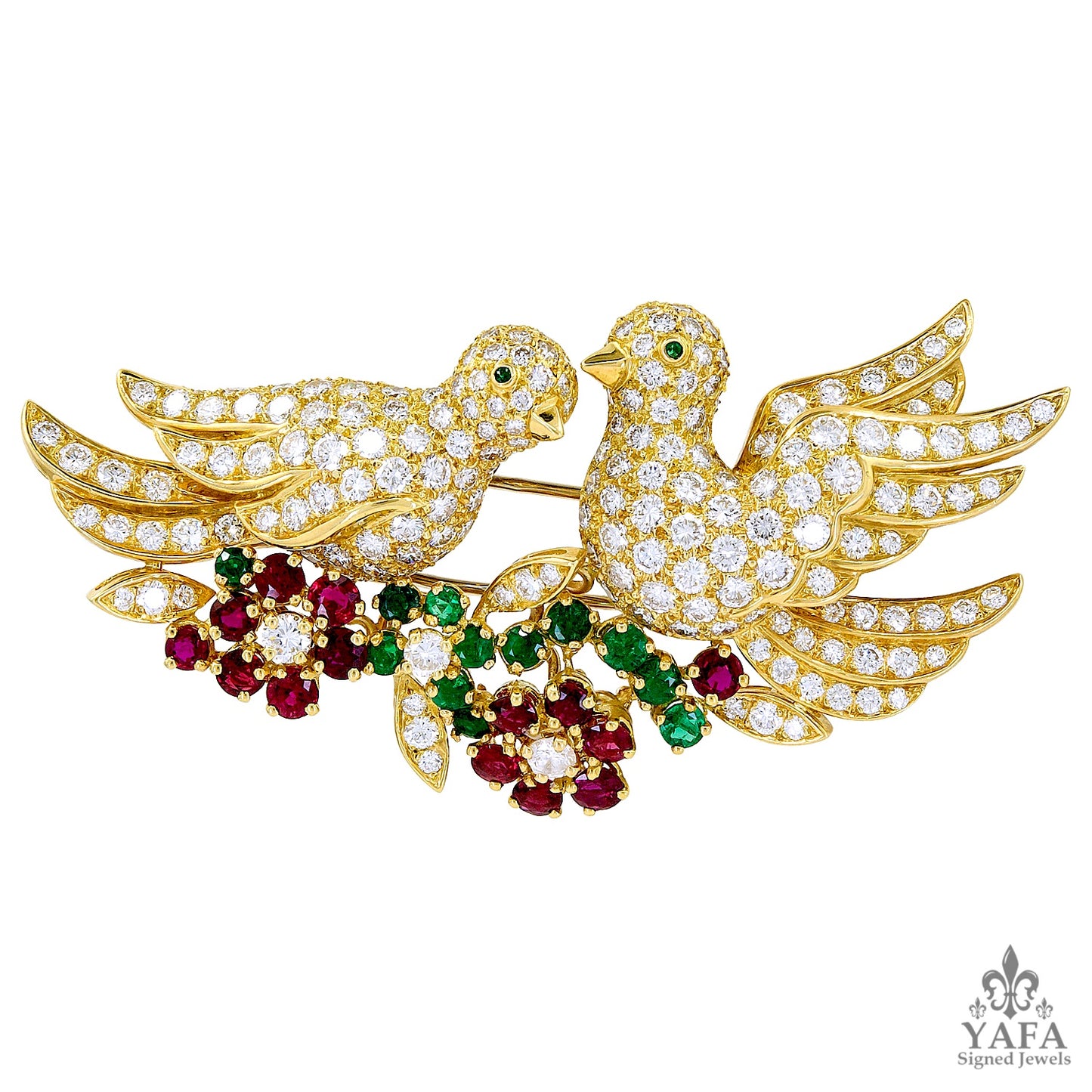 VAN CLEEF & ARPELS Diamond, Ruby, Emerald Love Birds Brooch