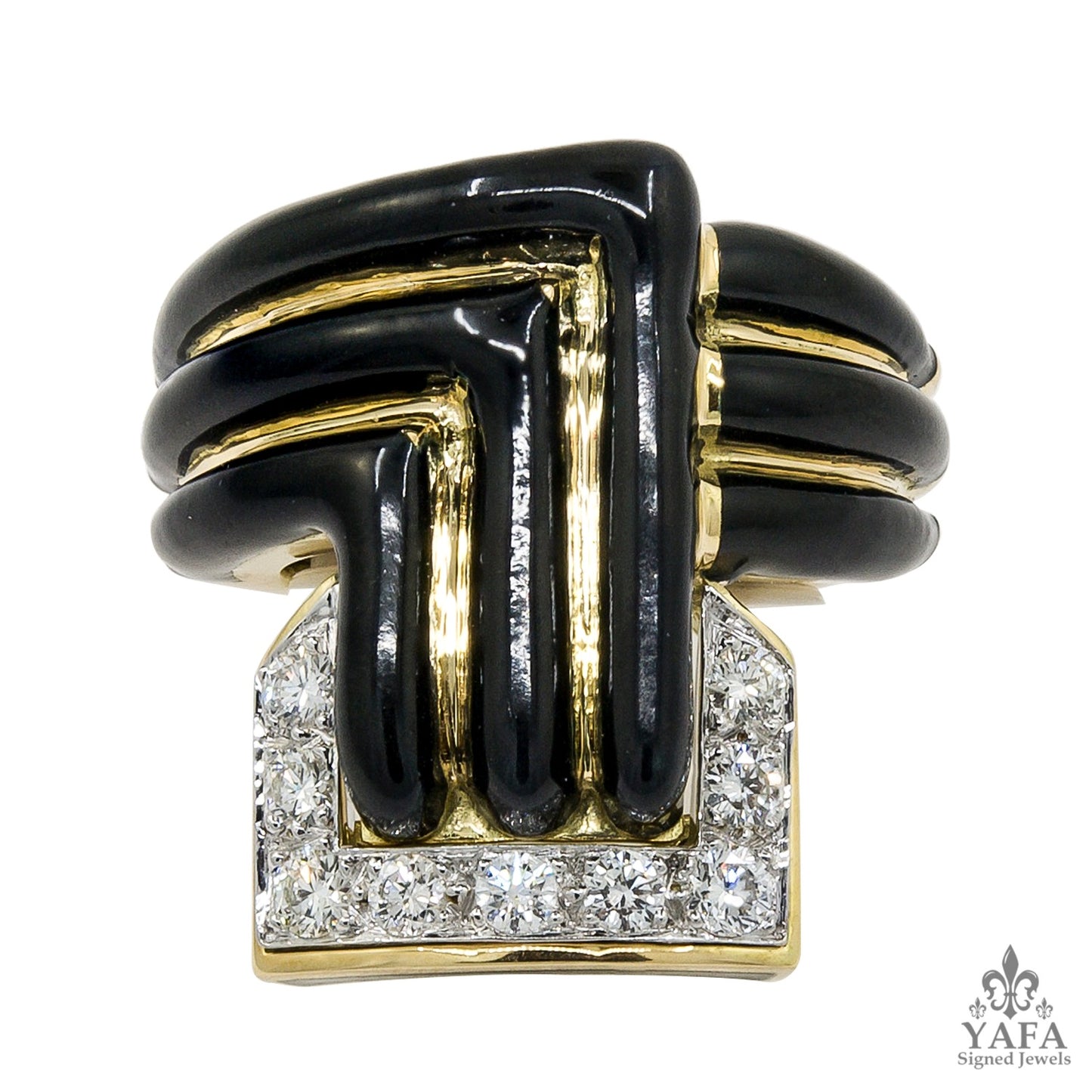DAVID WEBB Diamond Black Enamel Stella Stripe Ring