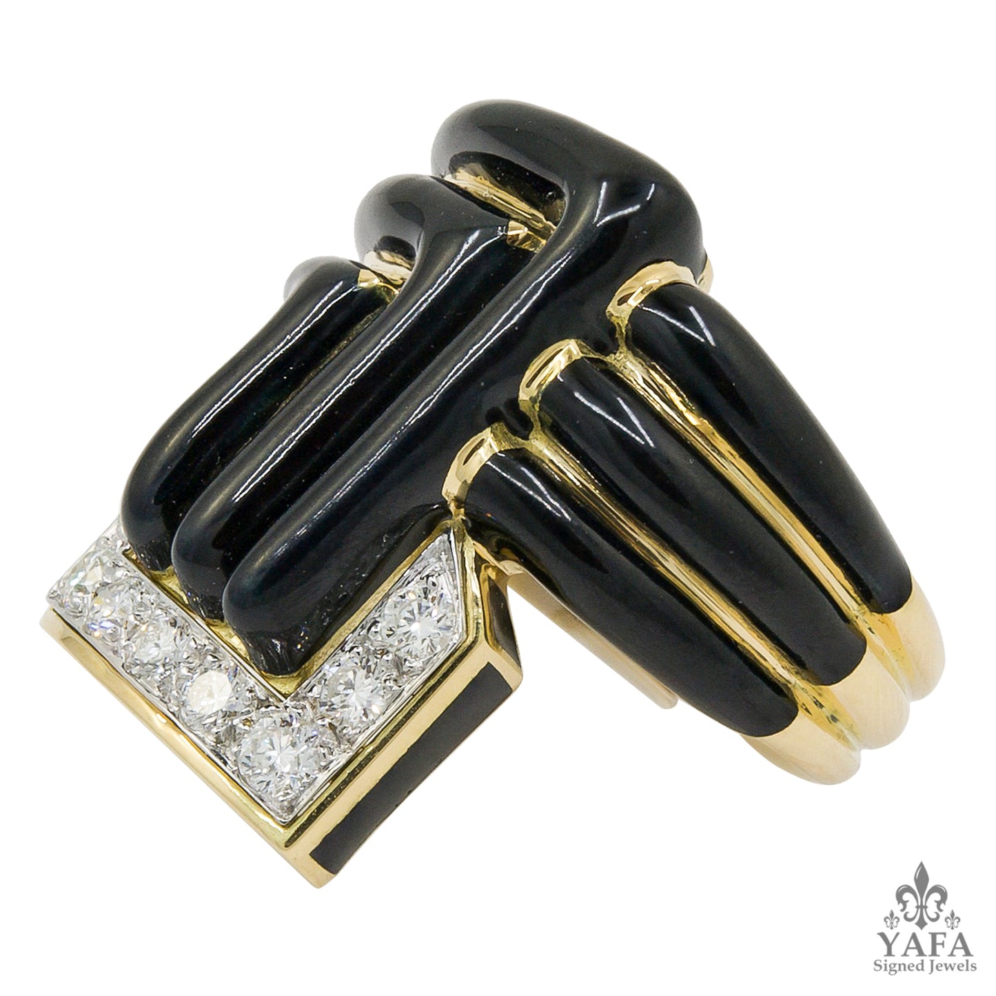 DAVID WEBB Diamond Black Enamel Stella Stripe Ring
