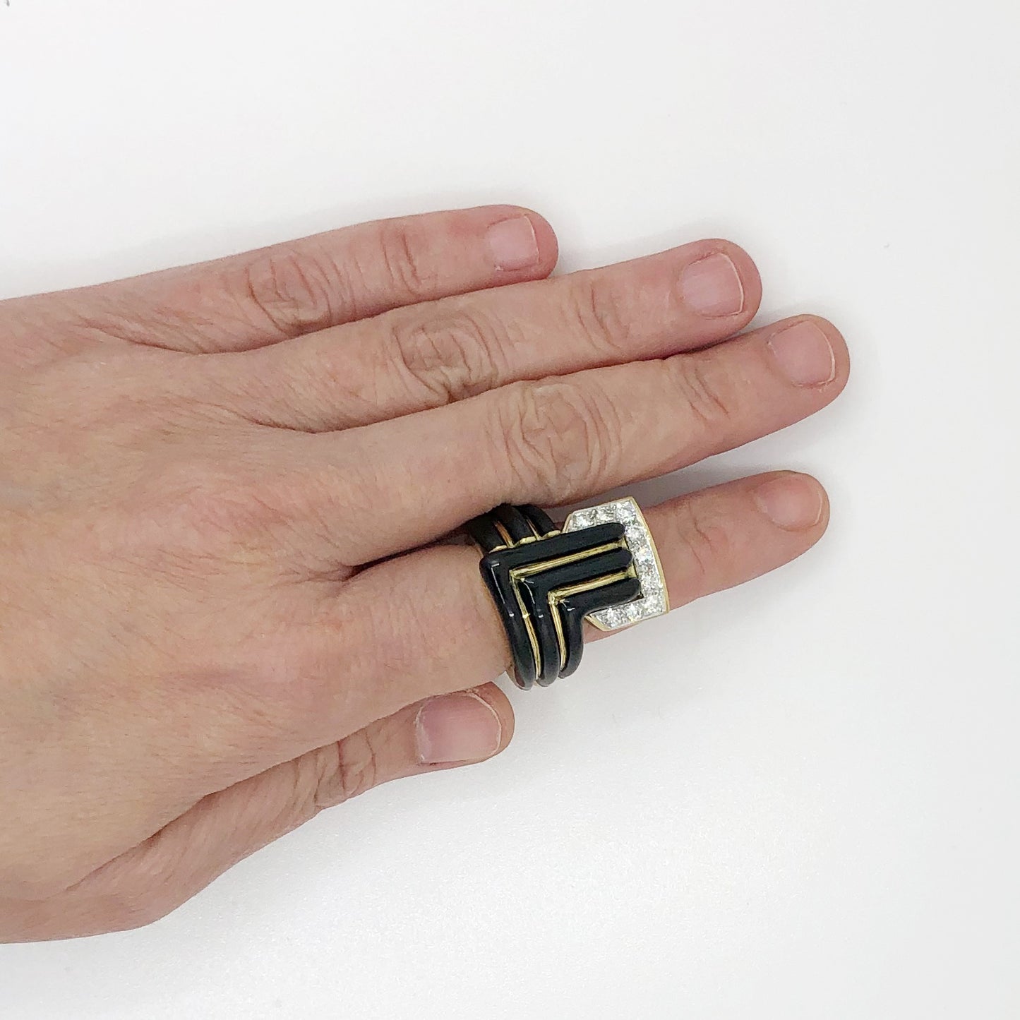 DAVID WEBB Diamond Black Enamel Stella Stripe Ring