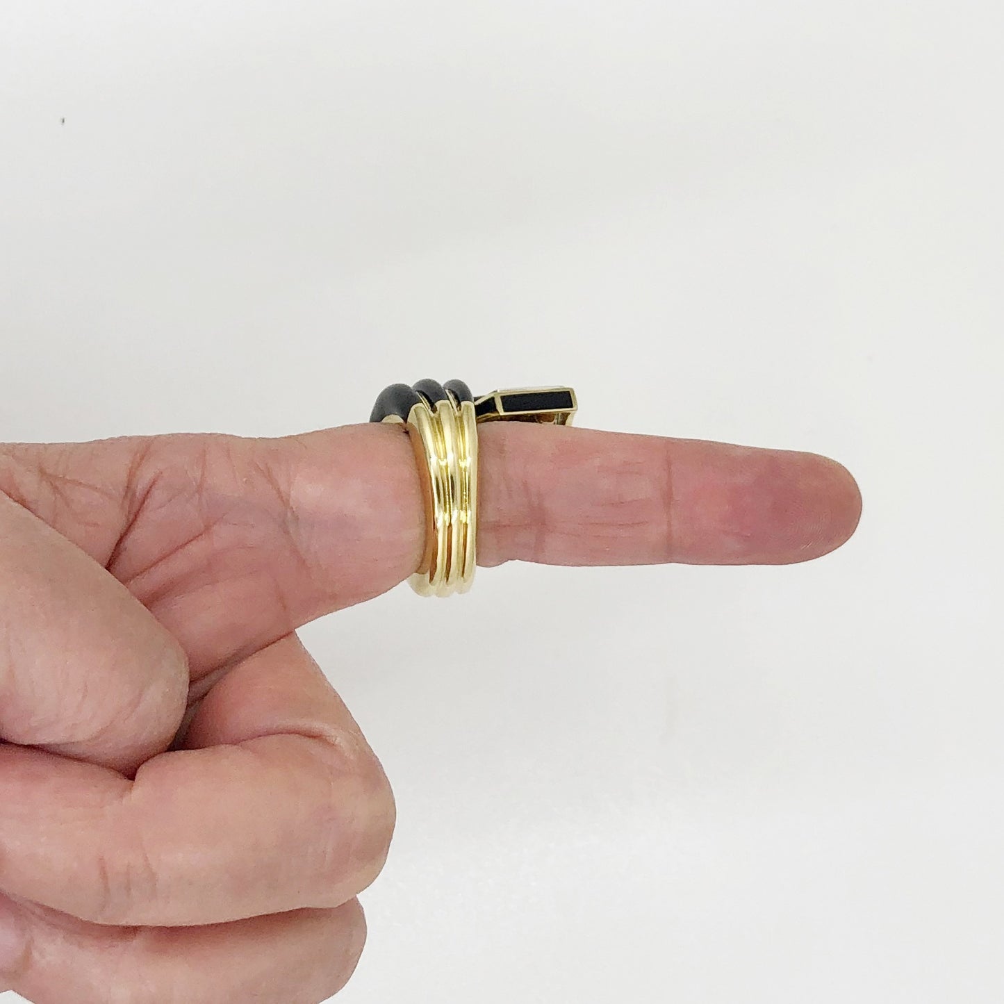 DAVID WEBB Diamond Black Enamel Stella Stripe Ring