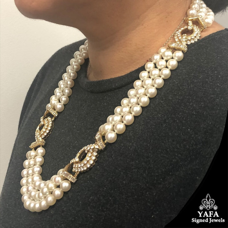 VAN CLEEF & ARPELS Diamond, Multi-Strand Pearl Necklace