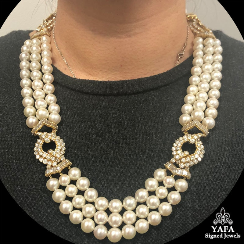 VAN CLEEF & ARPELS Diamond, Multi-Strand Pearl Necklace