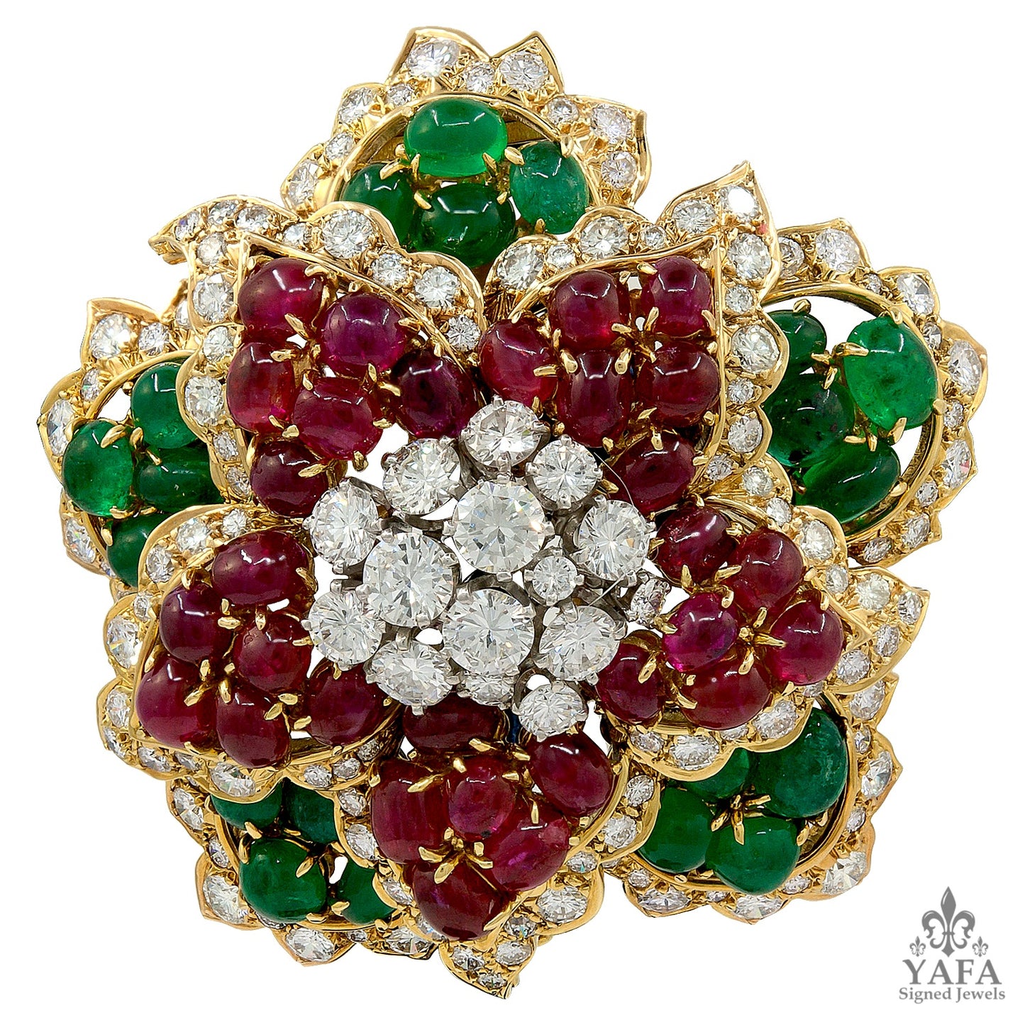DAVID WEBB Diamond Cabochon Ruby, Emerald Brooch