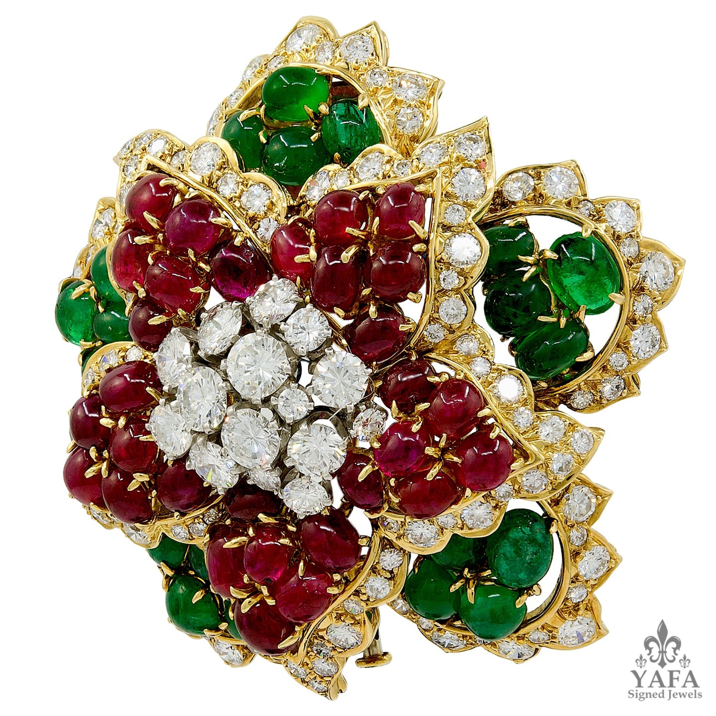 DAVID WEBB Diamond Cabochon Ruby, Emerald Brooch