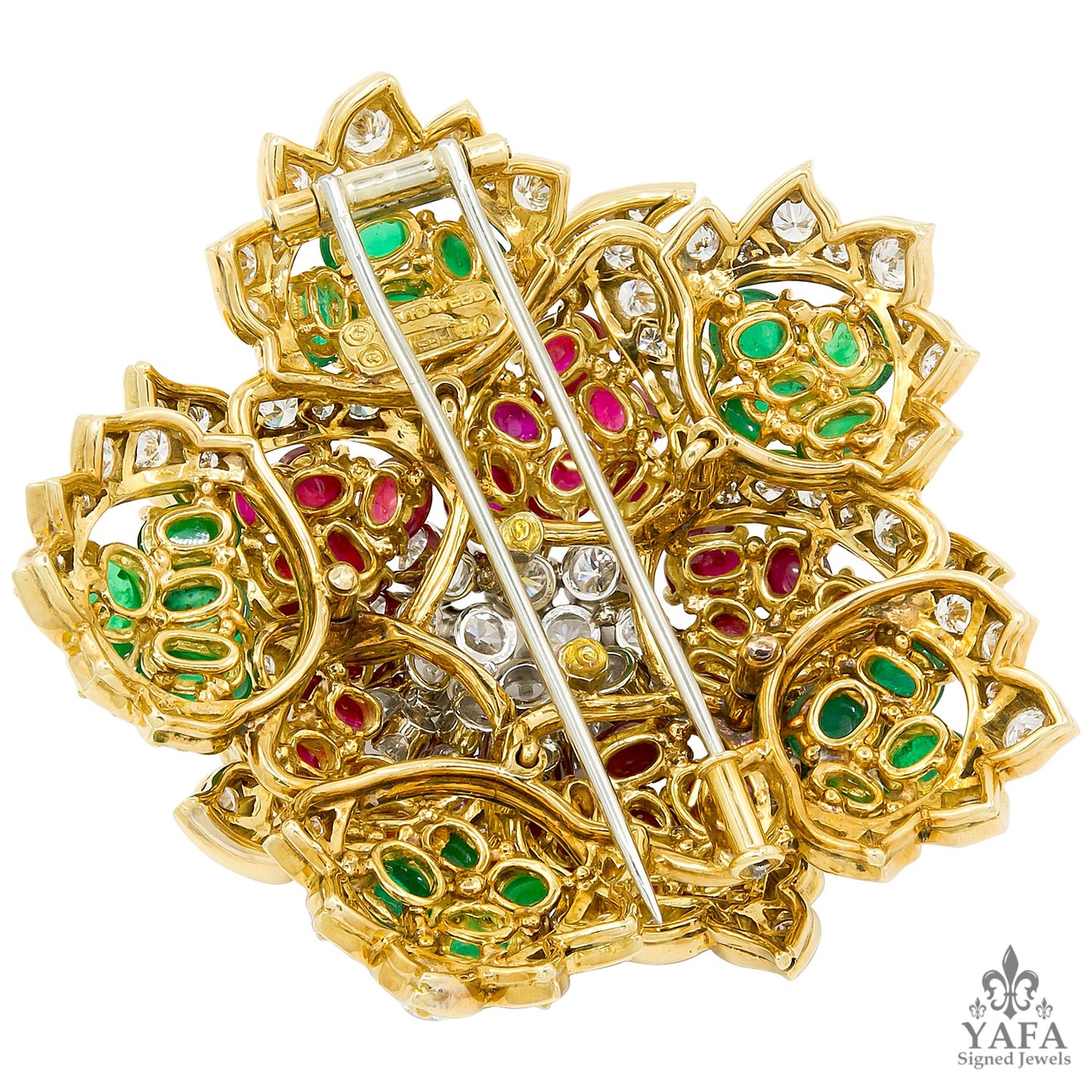 DAVID WEBB Diamond Cabochon Ruby, Emerald Brooch