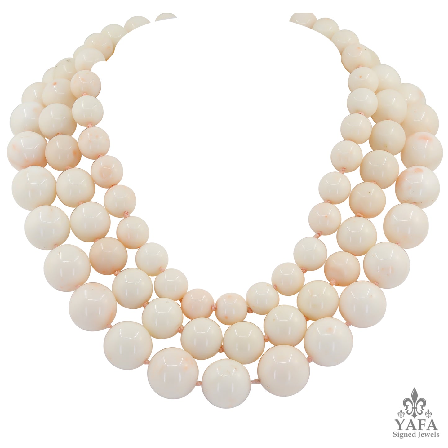 Three Strand White Coral Beads Necklace