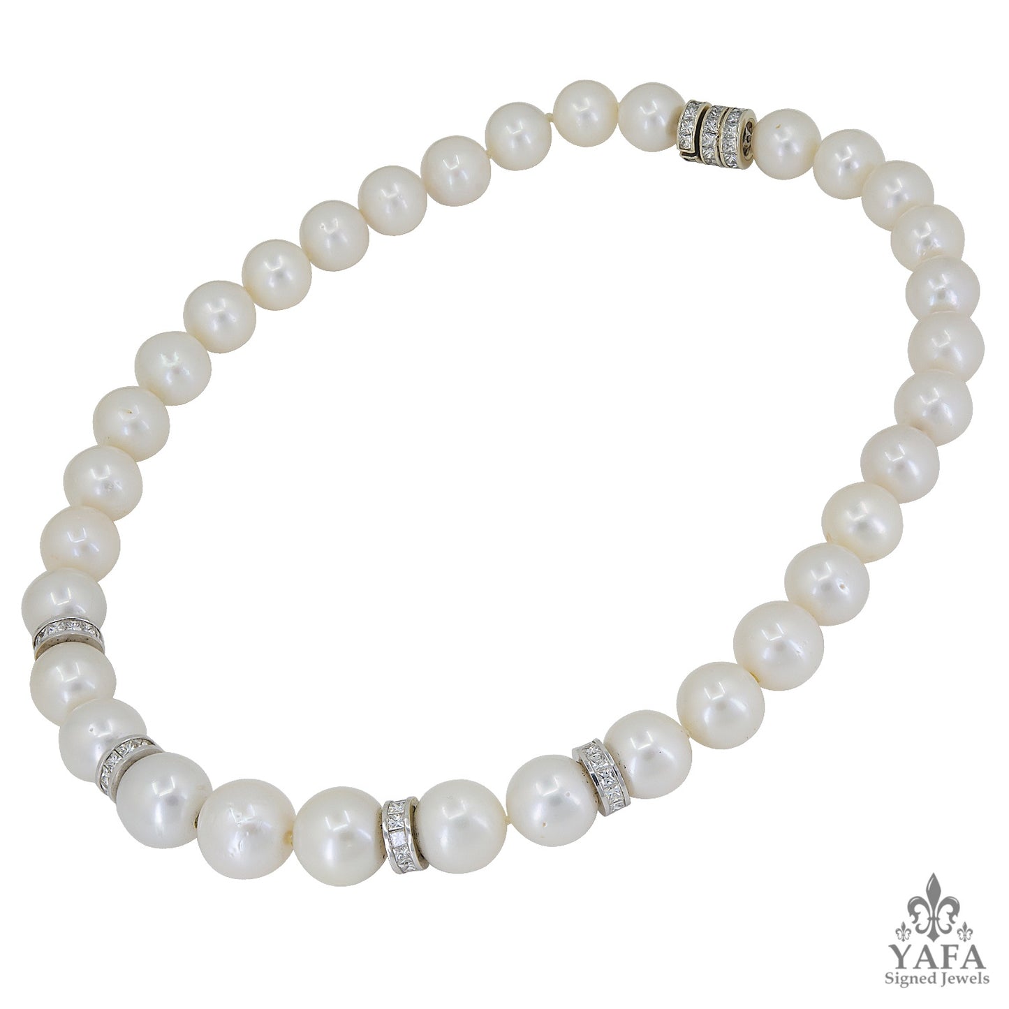 Pearl Diamond Rondelle Collar Necklace