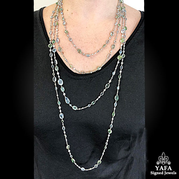 Contemporary Aquamarine Tourmaline Diamond Wrap Necklace