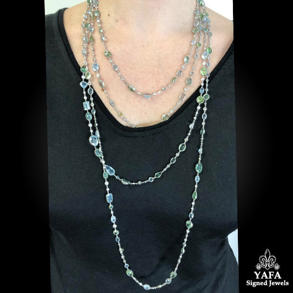 Contemporary Aquamarine Tourmaline Diamond Wrap Necklace