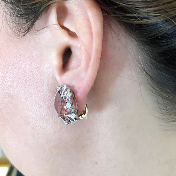 Contemporary Pink Tourmaline Diamond Earrings