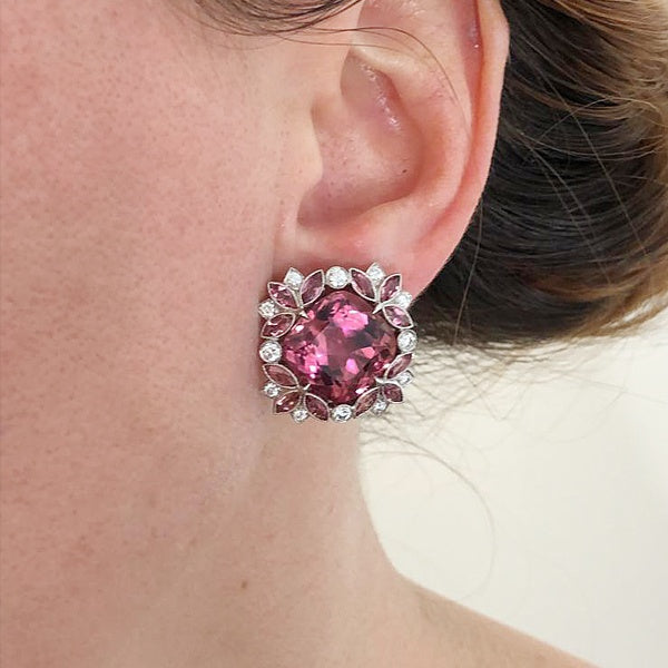 Contemporary Pink Tourmaline Diamond Earrings