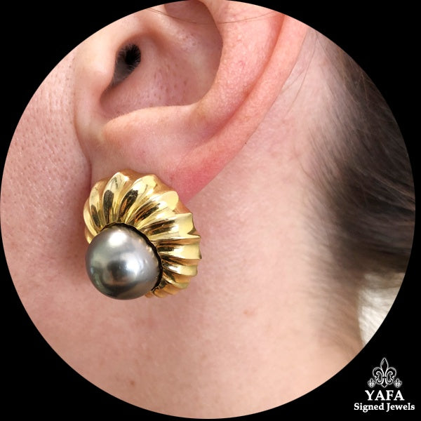 Tahitian Pearl Reeded Sea Swirl Earrings