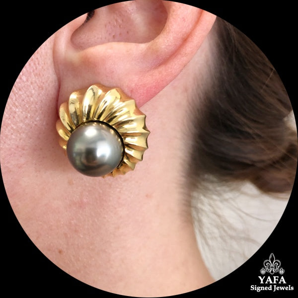 Tahitian Pearl Reeded Sea Swirl Earrings