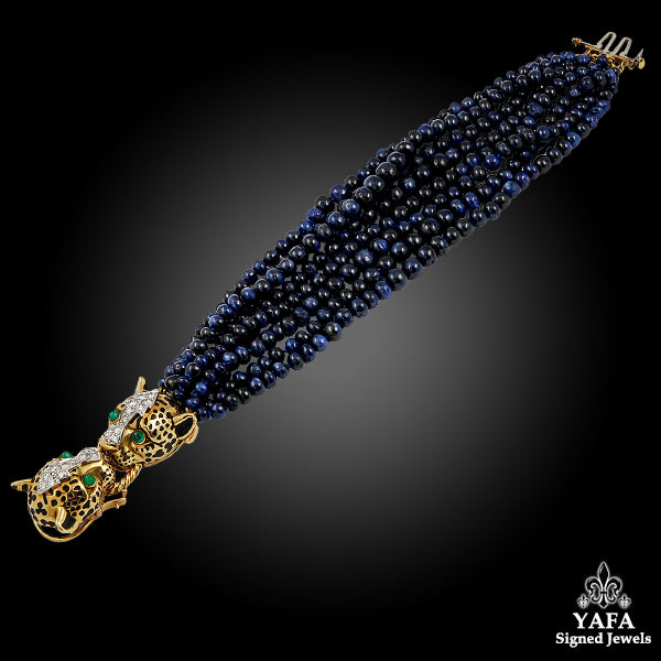 DAVID WEBB Diamond & Sapphire Beads Double Leopard Bracelet