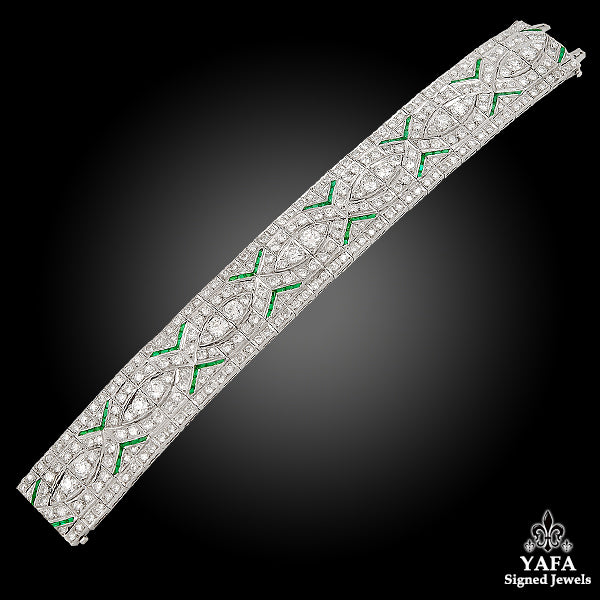 Art Deco Platinum Diamond, Emerald Bracelet