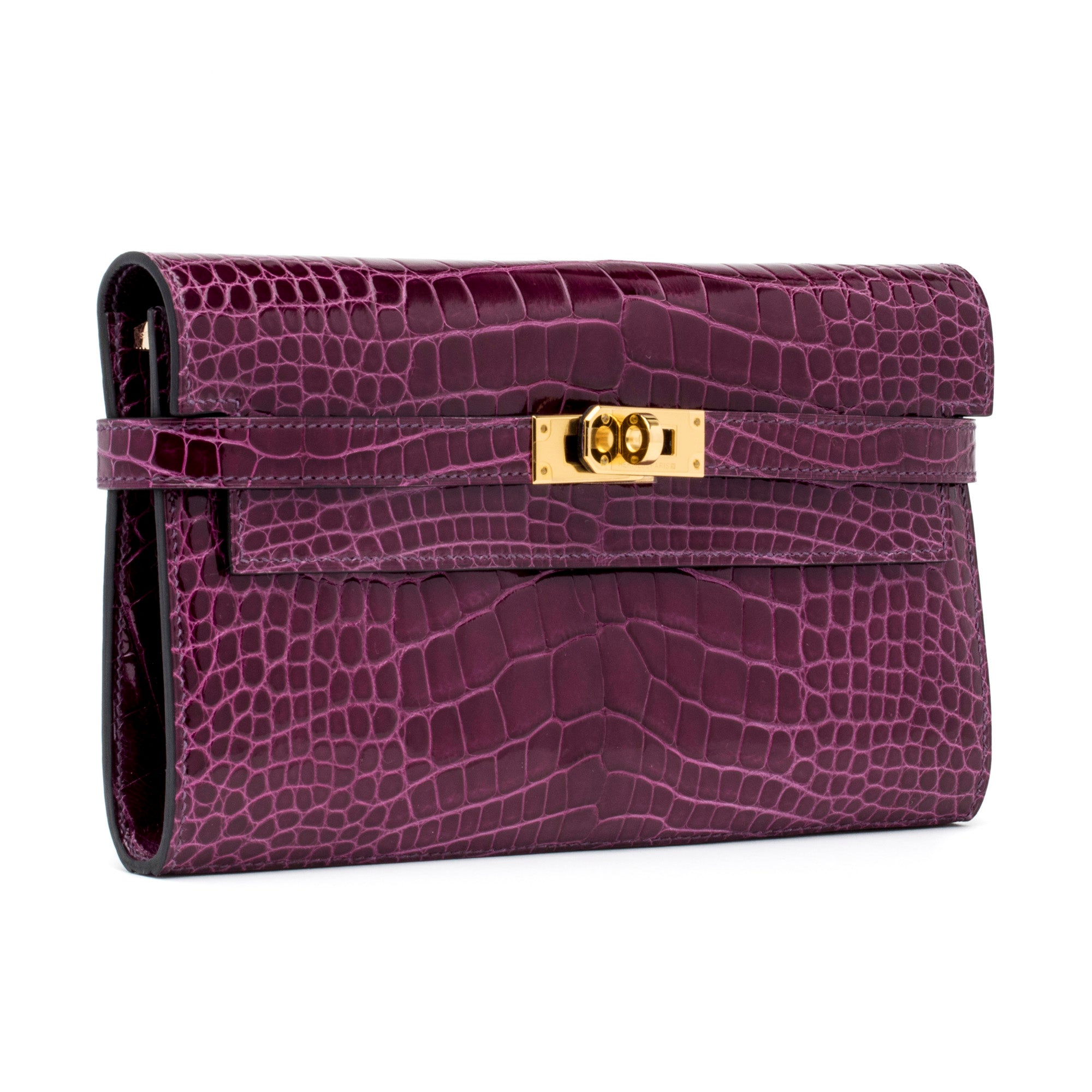 HERMES Amethyste Crocodile Clutch