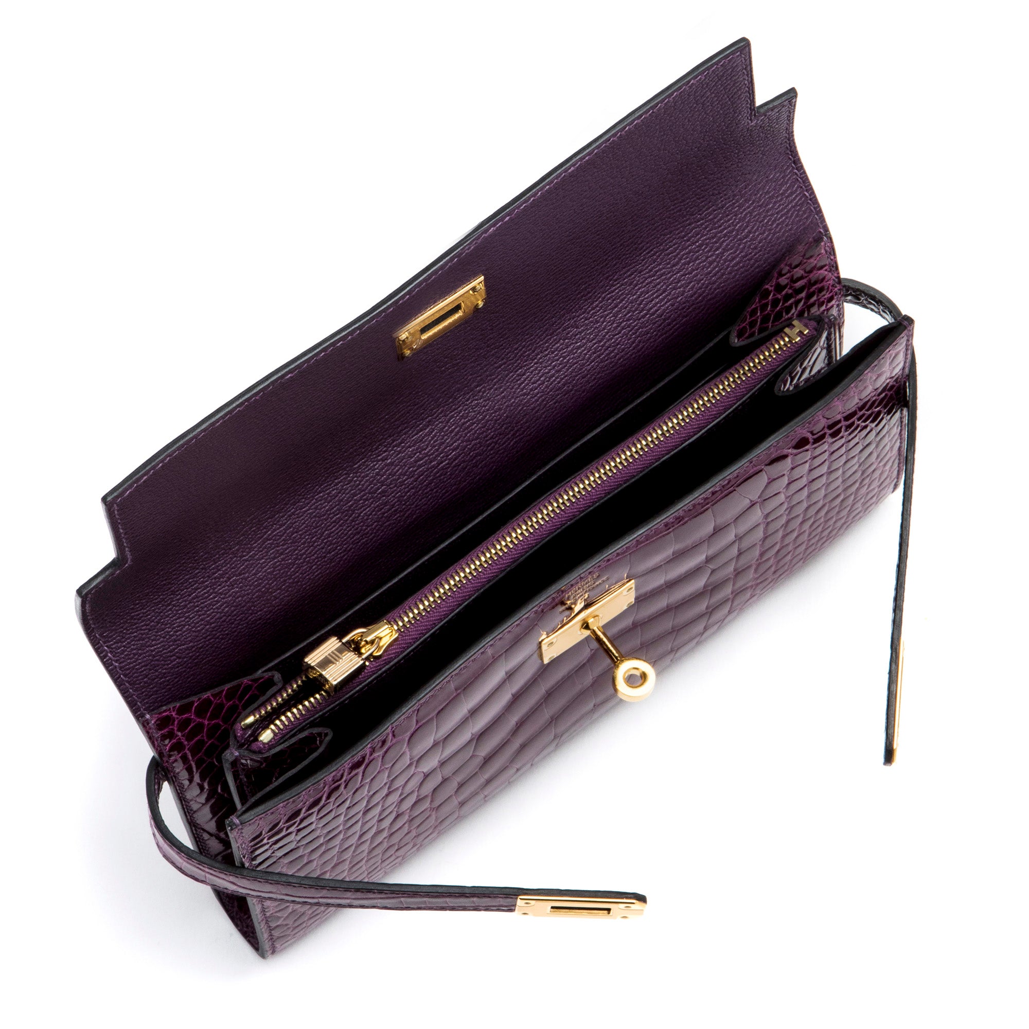 HERMES Amethyste Crocodile Clutch